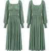 image:imageRVivimos Womens Puff Long Sleeve Maxi Dress Square Neck Elastic Empire Waist Swiss Dots Casual Flowy ALine Long DressesGreen