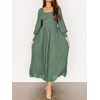 image:imageRVivimos Womens Puff Long Sleeve Maxi Dress Square Neck Elastic Empire Waist Swiss Dots Casual Flowy ALine Long DressesGreen