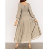 image:imageRVivimos Womens Puff Long Sleeve Maxi Dress Square Neck Elastic Empire Waist Swiss Dots Casual Flowy ALine Long DressesKhaki