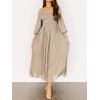 image:imageRVivimos Womens Puff Long Sleeve Maxi Dress Square Neck Elastic Empire Waist Swiss Dots Casual Flowy ALine Long DressesKhaki