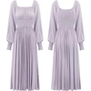 image:imageRVivimos Womens Puff Long Sleeve Maxi Dress Square Neck Elastic Empire Waist Swiss Dots Casual Flowy ALine Long DressesLightpurple