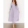 image:imageRVivimos Womens Puff Long Sleeve Maxi Dress Square Neck Elastic Empire Waist Swiss Dots Casual Flowy ALine Long DressesLightpurple