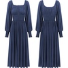 image:imageRVivimos Womens Puff Long Sleeve Maxi Dress Square Neck Elastic Empire Waist Swiss Dots Casual Flowy ALine Long DressesNavyblue