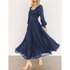 image:imageRVivimos Womens Puff Long Sleeve Maxi Dress Square Neck Elastic Empire Waist Swiss Dots Casual Flowy ALine Long DressesNavyblue
