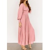 image:imageRVivimos Womens Puff Long Sleeve Maxi Dress Square Neck Elastic Empire Waist Swiss Dots Casual Flowy ALine Long DressesPink