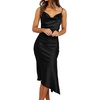 image:imageRVivimos Womens Satin Dress Spaghetti Straps Side Slit Cowl Neck Irregular Hem Midi DressBlack