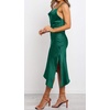 image:imageRVivimos Womens Satin Dress Spaghetti Straps Side Slit Cowl Neck Irregular Hem Midi DressGreen