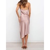 image:imageRVivimos Womens Satin Dress Spaghetti Straps Side Slit Cowl Neck Irregular Hem Midi DressMauve