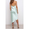 image:imageRVivimos Womens Satin Dress Spaghetti Straps Side Slit Cowl Neck Irregular Hem Midi DressMintgreen