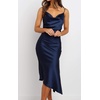 image:imageRVivimos Womens Satin Dress Spaghetti Straps Side Slit Cowl Neck Irregular Hem Midi DressNavyblue