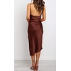 image:imageRVivimos Womens Satin Dress Spaghetti Straps Side Slit Cowl Neck Irregular Hem Midi DressRust
