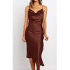 image:imageRVivimos Womens Satin Dress Spaghetti Straps Side Slit Cowl Neck Irregular Hem Midi DressRust