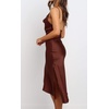 image:imageRVivimos Womens Satin Dress Spaghetti Straps Side Slit Cowl Neck Irregular Hem Midi DressRust