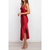 image:imageRVivimos Womens Satin Dress Spaghetti Straps Side Slit Cowl Neck Irregular Hem Midi DressWinered