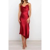 image:imageRVivimos Womens Satin Dress Spaghetti Straps Side Slit Cowl Neck Irregular Hem Midi DressWinered