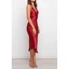 image:imageRVivimos Womens Satin Dress Spaghetti Straps Side Slit Cowl Neck Irregular Hem Midi DressWinered