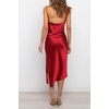 image:imageRVivimos Womens Satin Dress Spaghetti Straps Side Slit Cowl Neck Irregular Hem Midi DressWinered