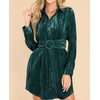 image:imageRVivimos Womens Shirt Dress Fall Velvet Button Down Long Sleeve Casual Mini Dress with BeltDarkgreen