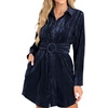 image:imageRVivimos Womens Shirt Dress Fall Velvet Button Down Long Sleeve Casual Mini Dress with BeltNavyblue