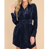 image:imageRVivimos Womens Shirt Dress Fall Velvet Button Down Long Sleeve Casual Mini Dress with BeltNavyblue