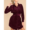 image:imageRVivimos Womens Shirt Dress Fall Velvet Button Down Long Sleeve Casual Mini Dress with BeltWinered
