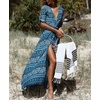 image:imageRVivimos Womens Summer Boho Button Up V Neck Floral Print Roll Up Causal Split Beach Midi DressesBlue