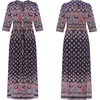 image:imageRVivimos Womens Summer Boho Button Up V Neck Floral Print Roll Up Causal Split Beach Midi DressesDark Blue