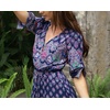 image:imageRVivimos Womens Summer Boho Button Up V Neck Floral Print Roll Up Causal Split Beach Midi DressesDark Blue