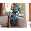 image:imageRVivimos Womens Summer Boho Button Up V Neck Floral Print Roll Up Causal Split Beach Midi DressesGreen