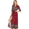 image:imageRVivimos Womens Summer Boho Button Up V Neck Floral Print Roll Up Causal Split Beach Midi DressesRed