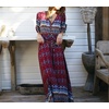 image:imageRVivimos Womens Summer Boho Button Up V Neck Floral Print Roll Up Causal Split Beach Midi DressesRed