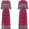 image:imageRVivimos Womens Summer Boho Button Up V Neck Floral Print Roll Up Causal Split Beach Midi DressesRed