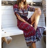 image:imageRVivimos Womens Summer Boho Button Up V Neck Floral Print Roll Up Causal Split Beach Midi DressesRed