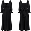 image:imageRVivimos Womens Summer Boho Cotton Puff Sleeve Dress Swiss Dots Lace Up Smocked Casual ALine Flowy Midi DressBlack
