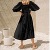 image:imageRVivimos Womens Summer Boho Cotton Puff Sleeve Dress Swiss Dots Lace Up Smocked Casual ALine Flowy Midi DressBlack