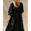 image:imageRVivimos Womens Summer Boho Cotton Puff Sleeve Dress Swiss Dots Lace Up Smocked Casual ALine Flowy Midi DressBlack