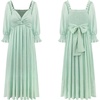 image:imageRVivimos Womens Summer Boho Cotton Puff Sleeve Dress Swiss Dots Lace Up Smocked Casual ALine Flowy Midi DressGreen