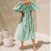 image:imageRVivimos Womens Summer Boho Cotton Puff Sleeve Dress Swiss Dots Lace Up Smocked Casual ALine Flowy Midi DressGreen