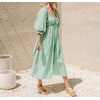image:imageRVivimos Womens Summer Boho Cotton Puff Sleeve Dress Swiss Dots Lace Up Smocked Casual ALine Flowy Midi DressGreen