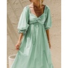 image:imageRVivimos Womens Summer Boho Cotton Puff Sleeve Dress Swiss Dots Lace Up Smocked Casual ALine Flowy Midi DressGreen
