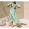 image:imageRVivimos Womens Summer Boho Cotton Puff Sleeve Dress Swiss Dots Lace Up Smocked Casual ALine Flowy Midi DressGreen