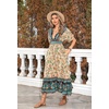 image:imageRVivimos Womens Summer Boho Floral Print Midi Dress Short Sleeve Deep V Neck Empire Waist Flowy Beach Dress with PocketsBeige