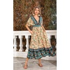 image:imageRVivimos Womens Summer Boho Floral Print Midi Dress Short Sleeve Deep V Neck Empire Waist Flowy Beach Dress with PocketsBeige