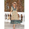 image:imageRVivimos Womens Summer Boho Floral Print Midi Dress Short Sleeve Deep V Neck Empire Waist Flowy Beach Dress with PocketsBeige