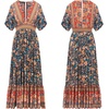 image:imageRVivimos Womens Summer Boho Floral Print Midi Dress Short Sleeve Deep V Neck Empire Waist Flowy Beach Dress with PocketsDarkblue