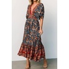 image:imageRVivimos Womens Summer Boho Floral Print Midi Dress Short Sleeve Deep V Neck Empire Waist Flowy Beach Dress with PocketsDarkblue