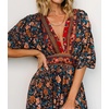 image:imageRVivimos Womens Summer Boho Floral Print Midi Dress Short Sleeve Deep V Neck Empire Waist Flowy Beach Dress with PocketsDarkblue