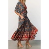 image:imageRVivimos Womens Summer Boho Floral Print Midi Dress Short Sleeve Deep V Neck Empire Waist Flowy Beach Dress with PocketsDarkblue