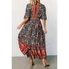 image:imageRVivimos Womens Summer Boho Floral Print Midi Dress Short Sleeve Deep V Neck Empire Waist Flowy Beach Dress with PocketsDarkblue
