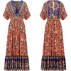 image:imageRVivimos Womens Summer Boho Floral Print Midi Dress Short Sleeve Deep V Neck Empire Waist Flowy Beach Dress with PocketsRed